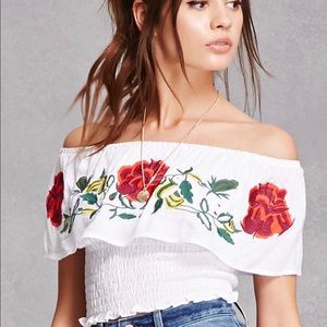 Rose Embroidered Flounce Top
